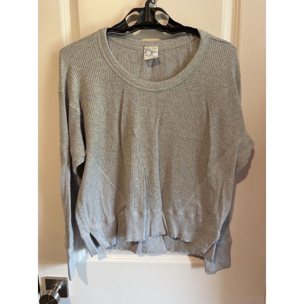 Offline by Aerie Gray Waffle Knit V-Neck Thermal Top with Thumbholes Womens XS